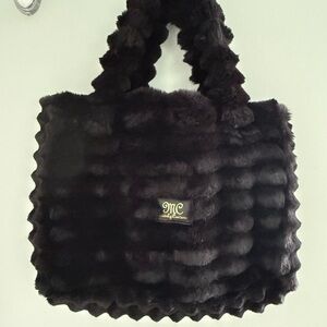 Minky Couture Plush Black Faux Fur Tote